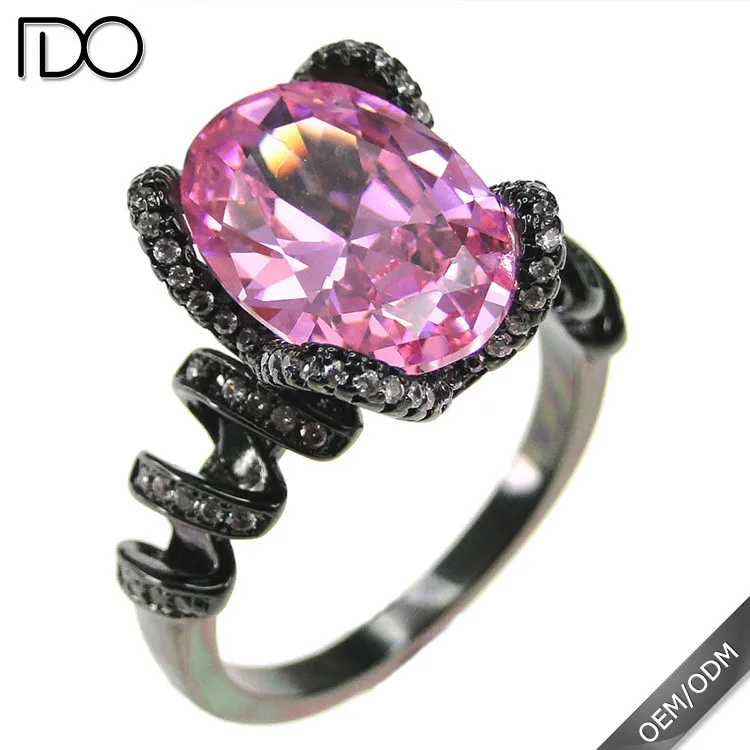 

Pink Cubic Zirconia Jewelry Wedding Bands Black Plated Pink Stone Party Rings