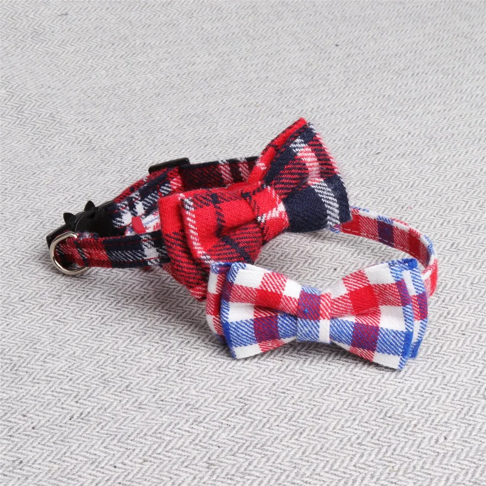 

High quality checked bow tie cat and dog collar, Red,blue