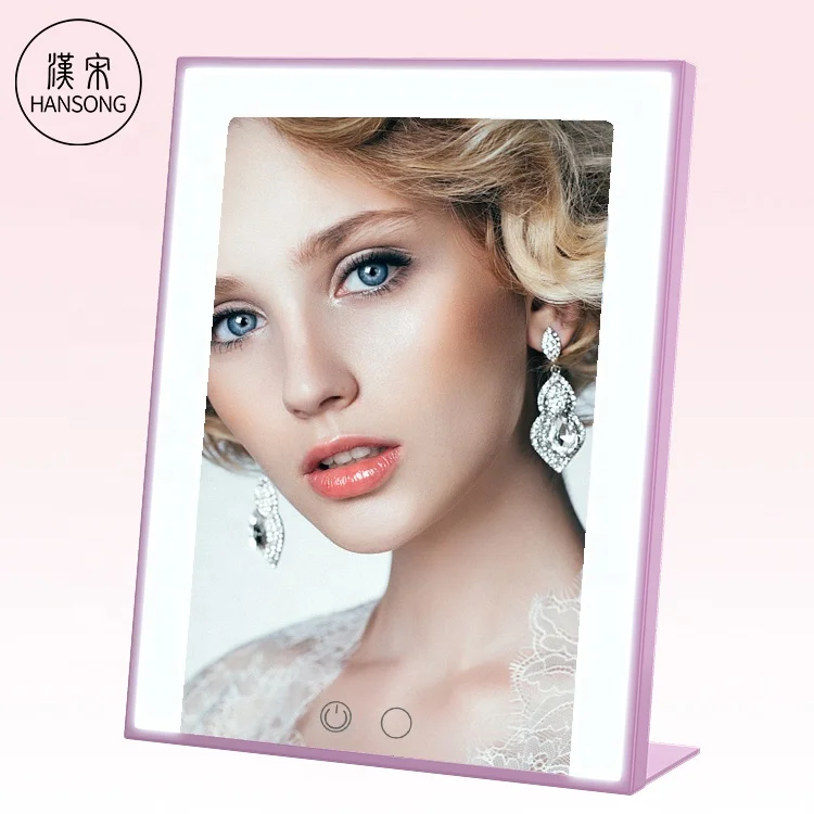 

Antique Retro Decorative Touch Screen Makeup with Light Double Sided Movable Mirror Round Aluminium Silver/white