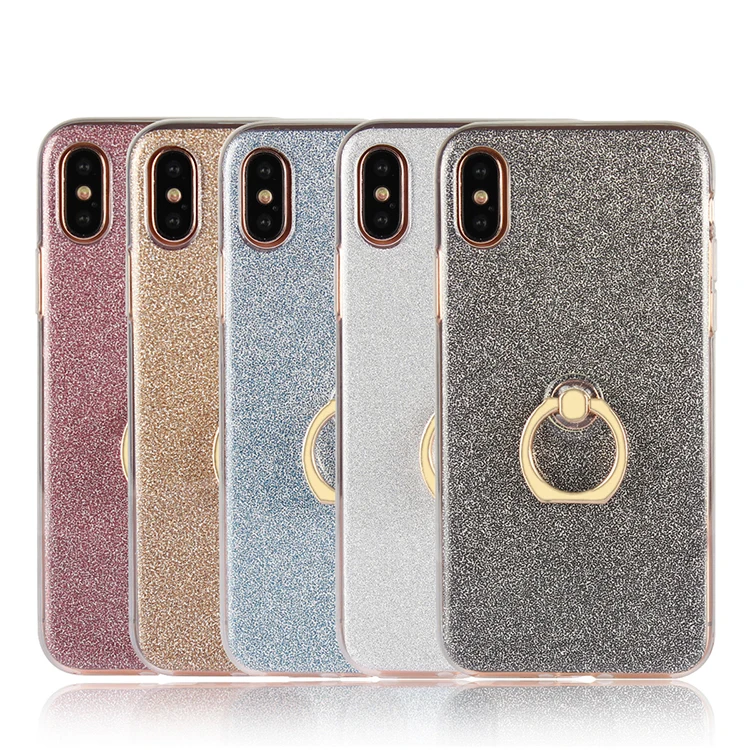 

Best selling products 2019 flash powder glitter phone case with ring holder for iphone X ultra thin tpu case cover, As photos show