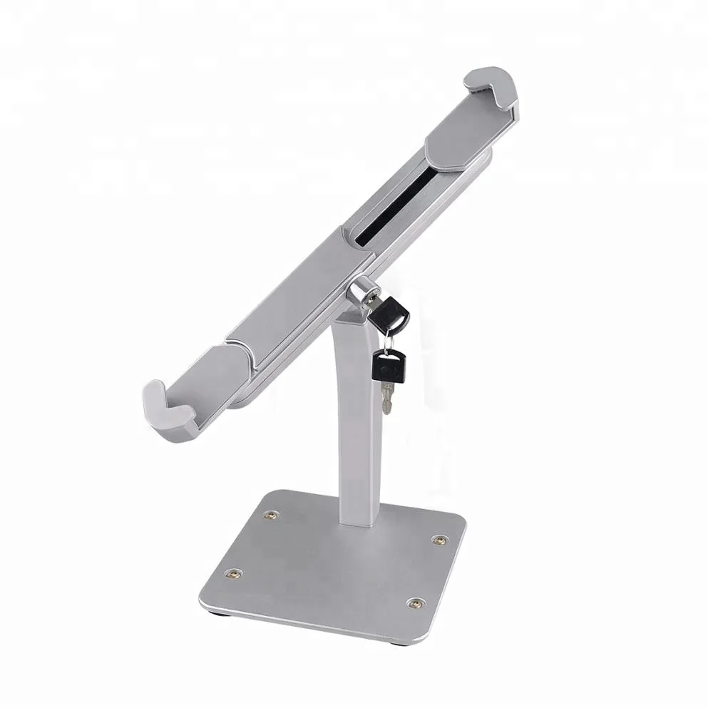 

Aluminium alloy anti-theft desk tablet security stand with lock, Silver