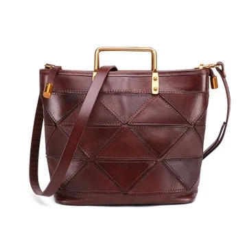 

Original handmade geometric vegetable tanned leather ladies tote hand bags purses for women 2019 handbag