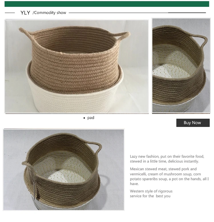 Handmade New Cotton Rope And Jute Rope Storage Baskets With Handle