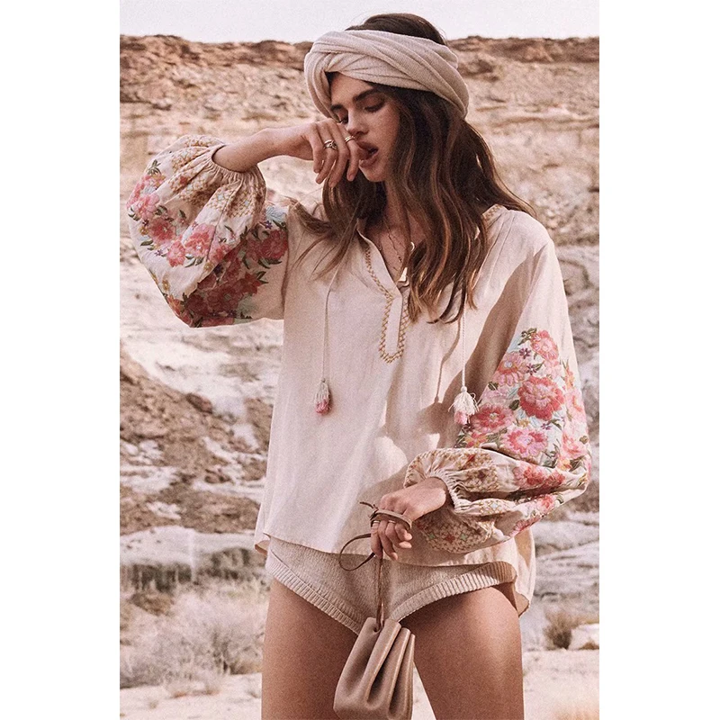 

Bohemian Women Clothing Embroidery White Blouse Bulk Wholesale Clothing