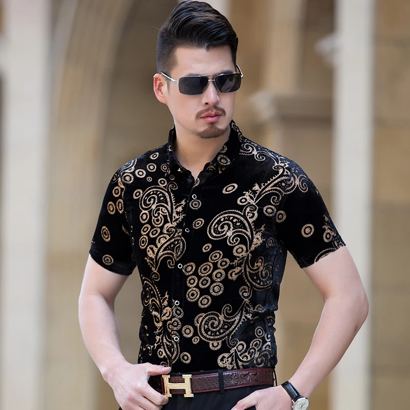 

Summer Men's Short Sleeve Shirts Dress Shirt Velvet Hollow Out Brand Chemise Homme Camisa Masculina Summer Clothing, N/a