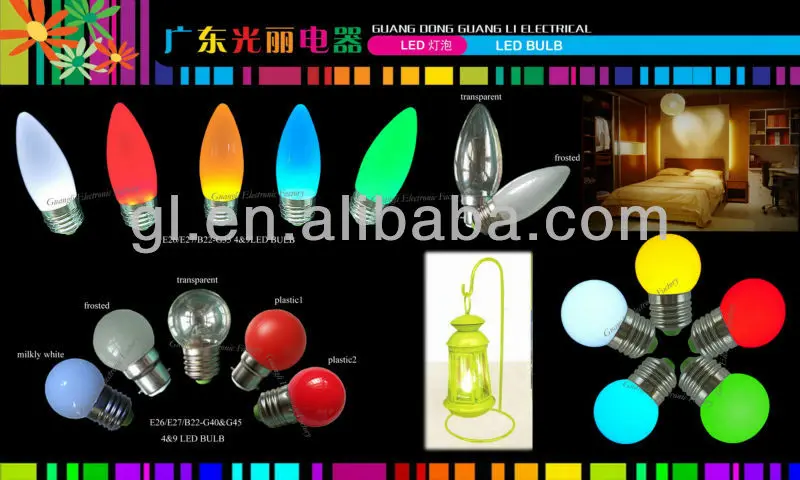 CE certificate 110v/220v e27/b22 colorful plastic led bulb 0.5w housing led bulb