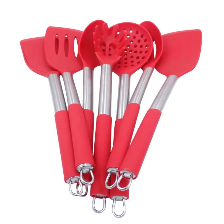 

Heat Resistant Cooking Tool Silicone Kitchen Utensils Set Kitchen Mixing Tools 10 Pack, Red, black