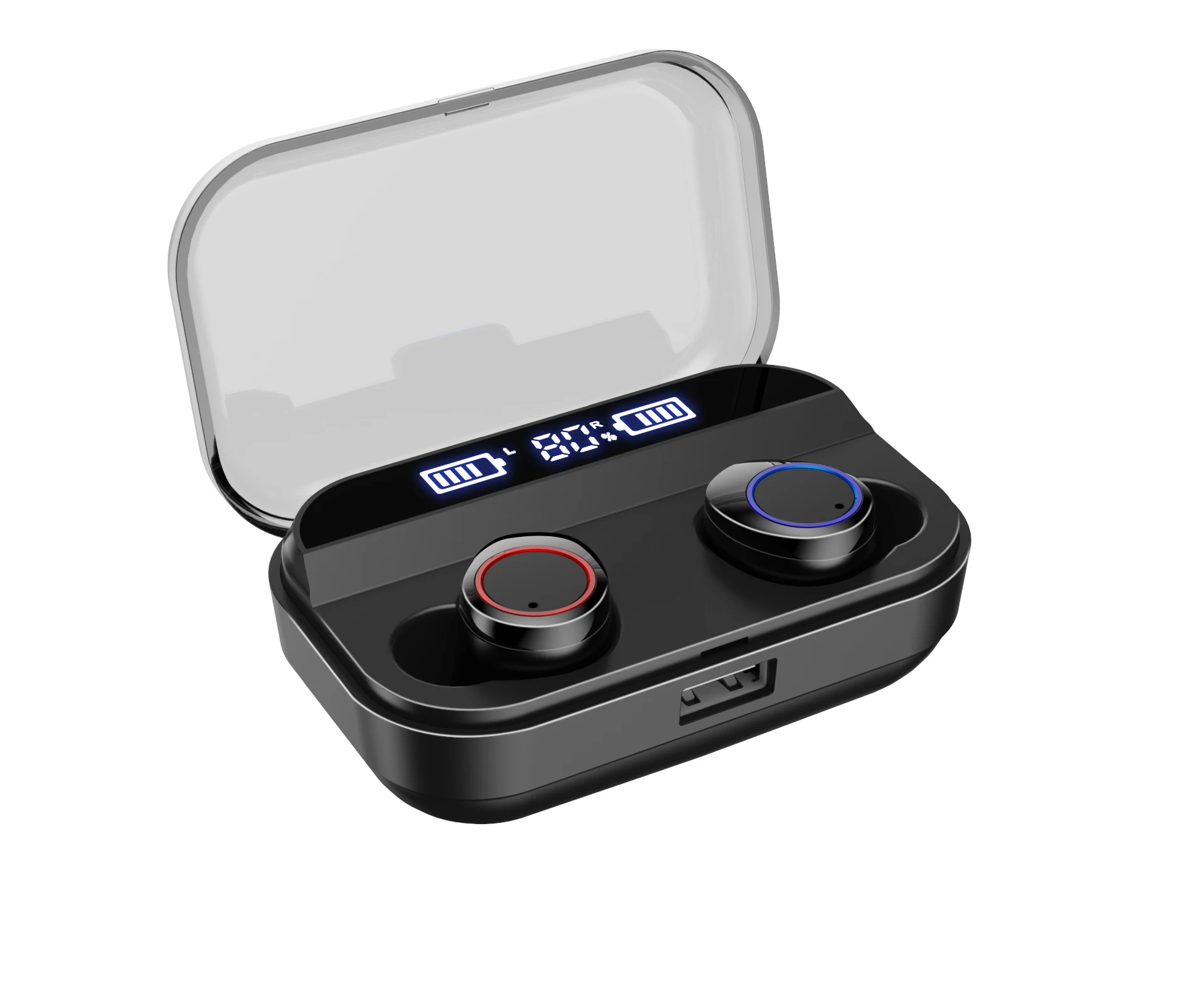 

Deep Base Stereo Sound 20M BT Range V5.0 True wireless earphones earbuds with Mic charging case, Black