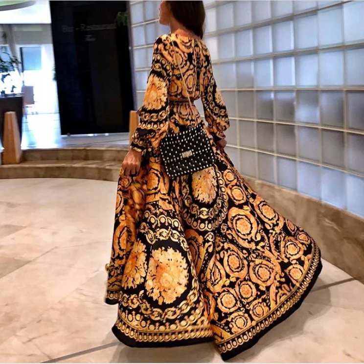 

Womens Autumn Boho Floral Long Sleeve Long Maxi Dress Party Beach Evening Dresses