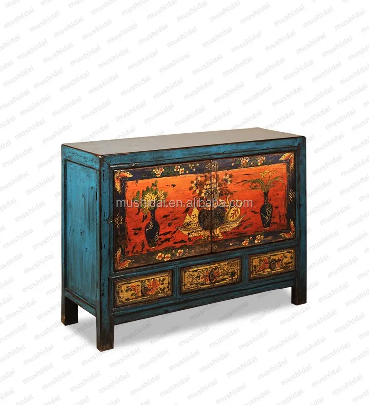 
solid wooden painted furniture sell living room cabinet Chinese antique furniture hand painted furniture 