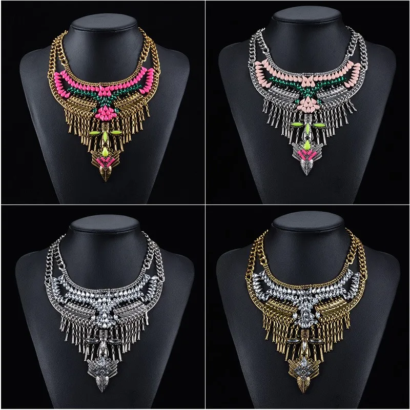 Vintage Crystal Statements Necklace Women Collar Maxi Fashion Necklace