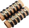 Antique gold plated 12 zodiac charm braided leather bracelet wholesale