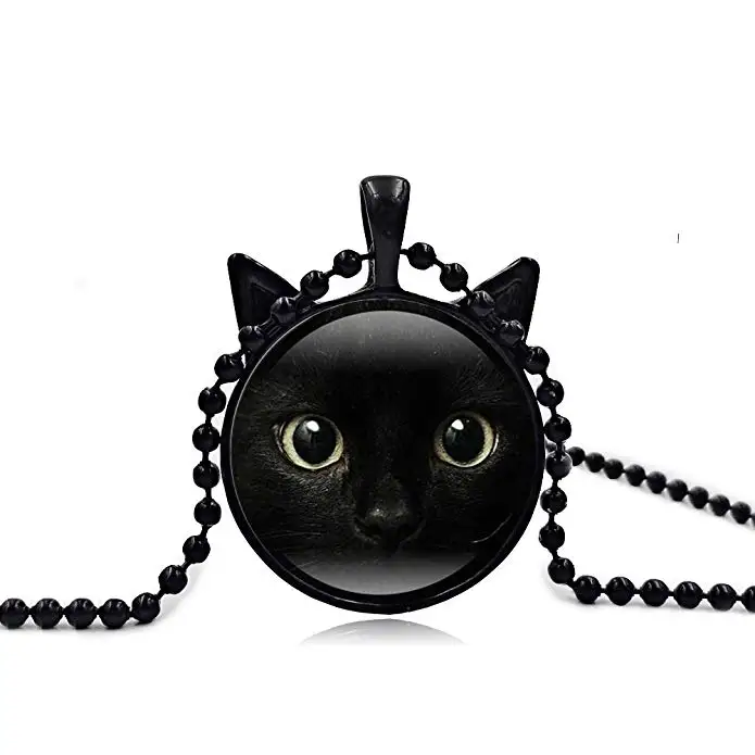 

Black Cat Vintage Steampunk Style Glass Jewelry Pendant Necklace for Women