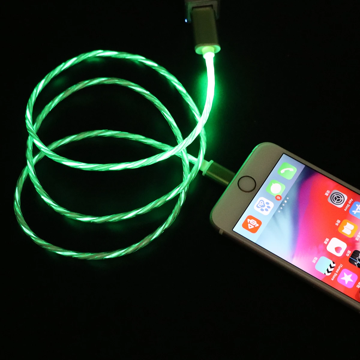 Visible Green Rd Bright Spiral Led Light Up Micro Usb Data Charging