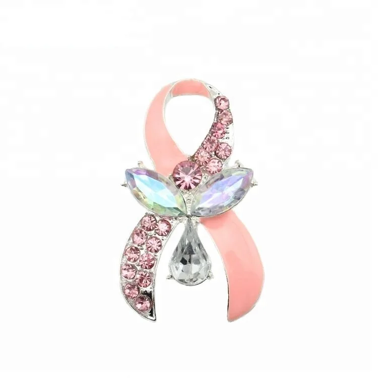 

Pink Ribbon Brooch Breast Cancer Awareness Enamel Pink Ribbon Brooch Rhinestone Crystal Ribbon Lapel Pin For Women Brooch, As your request