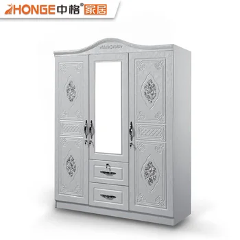 European Style White Mdf Wooden 3 Door Almirah Cabinet Bedroom