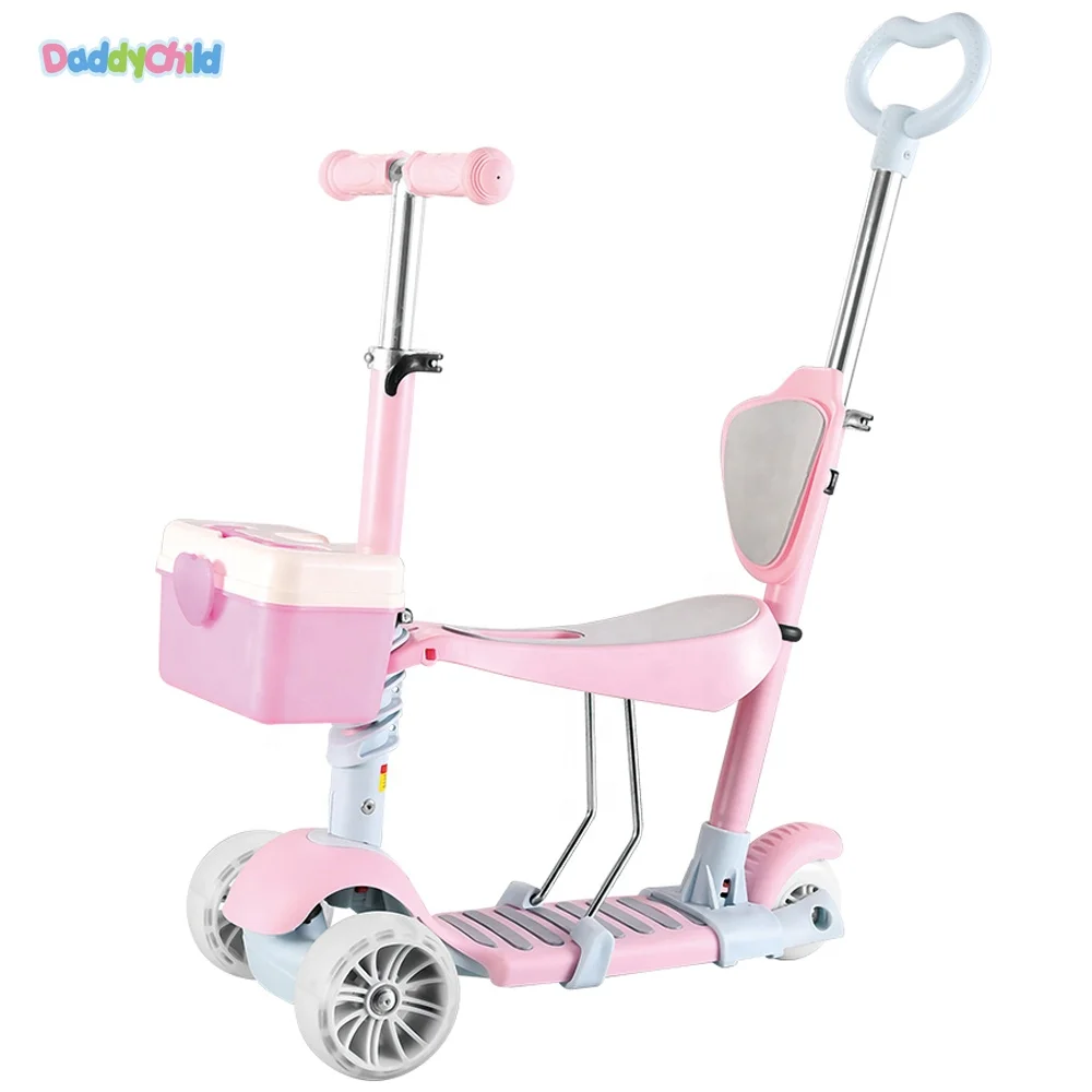

Removable Seat Kids & Toddlers Adjustable Height Wide Deck PU Flashing wheel 5 in 1 Kick Scooter with push bar