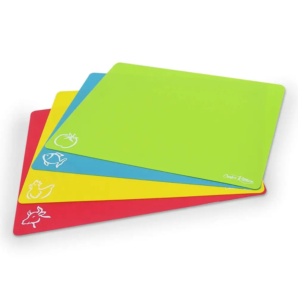 

Amazon hot sale 4 Pieces colorful Extra Thicknon silip and flexible plastic cutting Board, Red/blue/green/yellow or customized