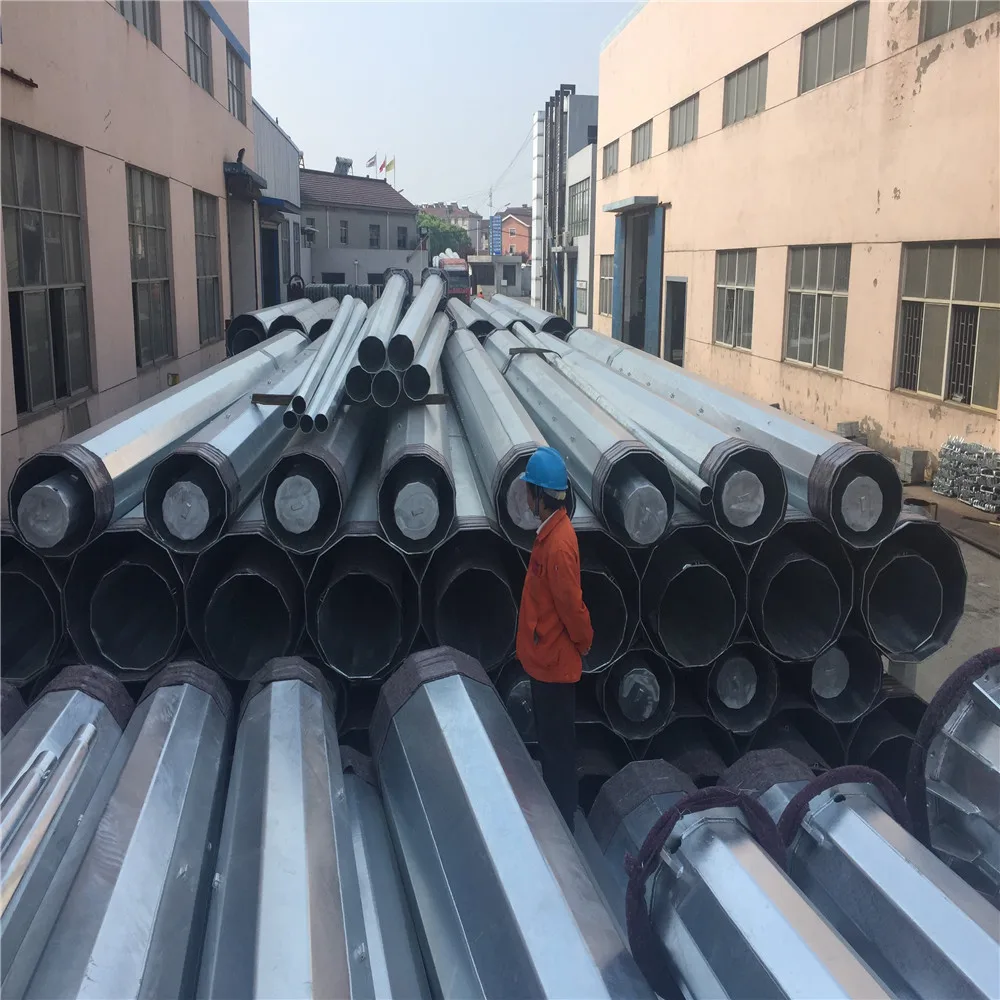 16m 800DaN 1000DaN Galvanized Electric Power Transmission Steel Pole for Direct Burial or Flange Type Installation
