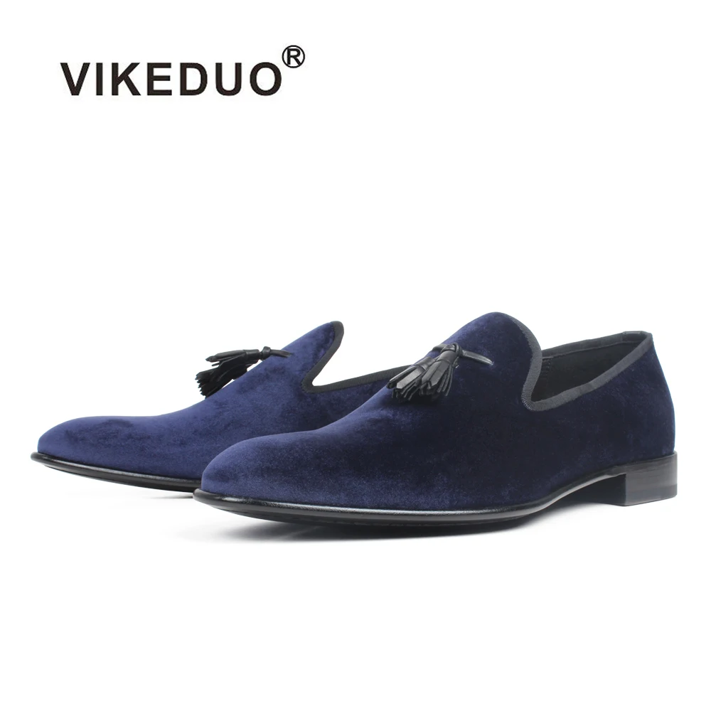 

Vikeduo Hand Made New York Fashion Style Popular Men's Footwear Suede Leather New Tassel Loafer Shoes, Blue