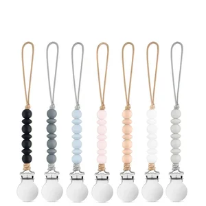 Image of Colour Block Lentil & Round Pacifier Clip Lead Free Stainless Steel Clip Pacifier Holder Food Grade Abacus Pacifier Clip