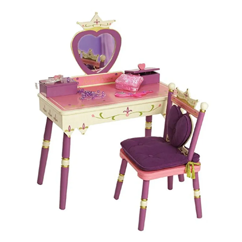 Lovely mirror for lady girl princess chair set kids wood vanity table