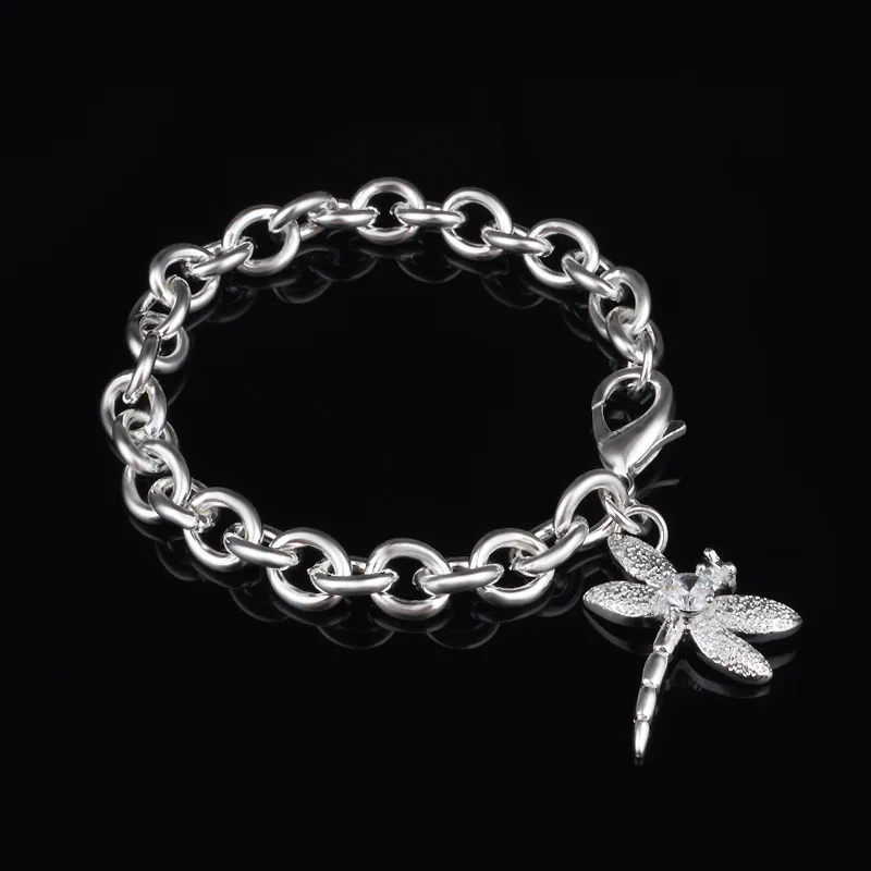 

Hainon Summer Elegant Charm bangle women fashion Silver Bracelet with Dragonfly