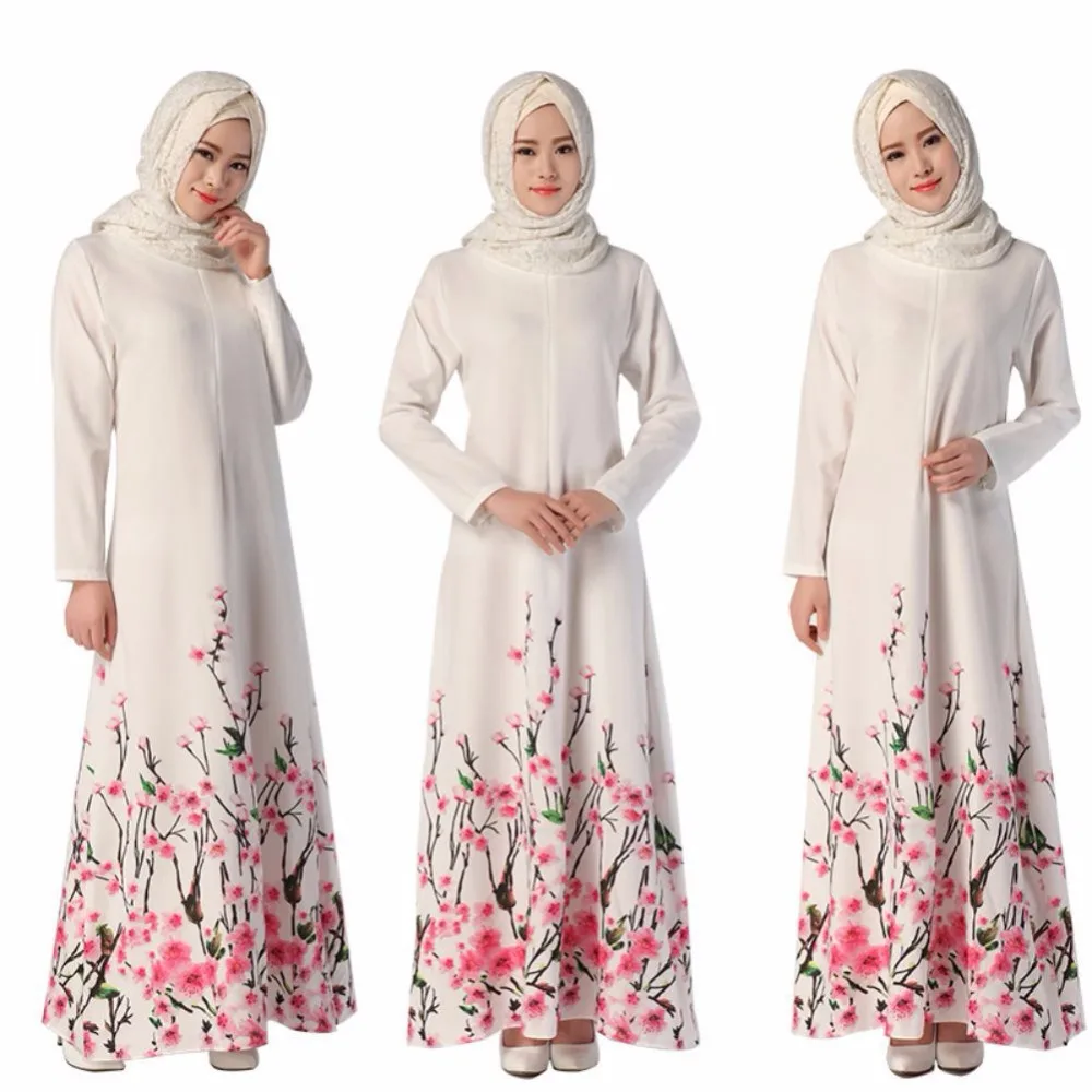 

new Muslim dress white with floral elegant muslim dress