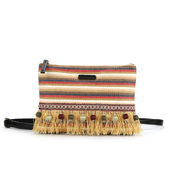 

7892 2018 New arrival Latest design Bohemian style braided straw ladies crossbody Ethnic Bag, Multicolor, various colors available