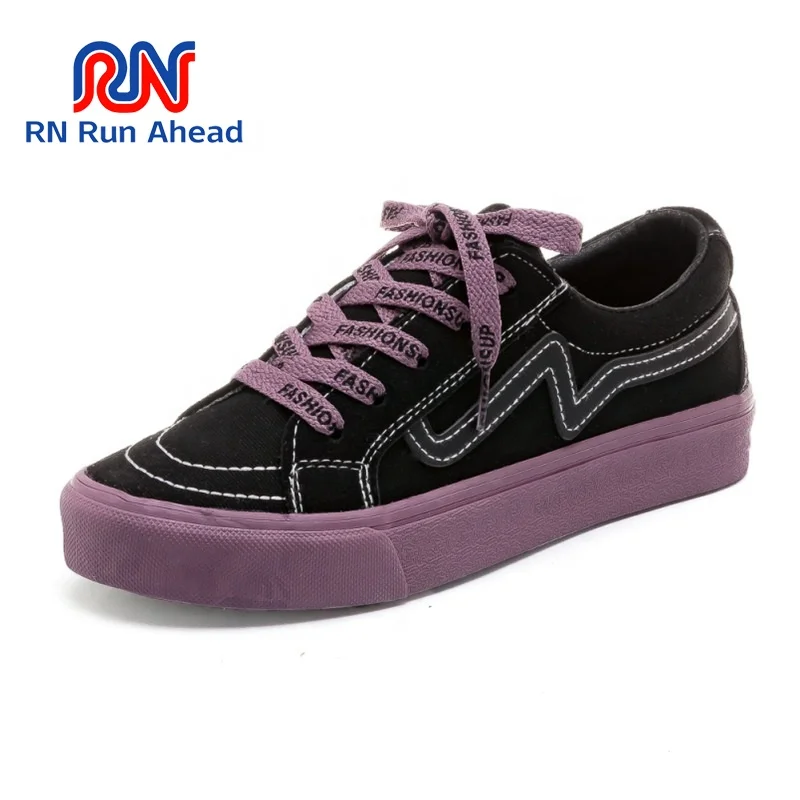 

RN Run Ahead Wenzhou wholesale ladies low to help cloth breathable vulcanized canvas shoes, White;white purple;black;black purple