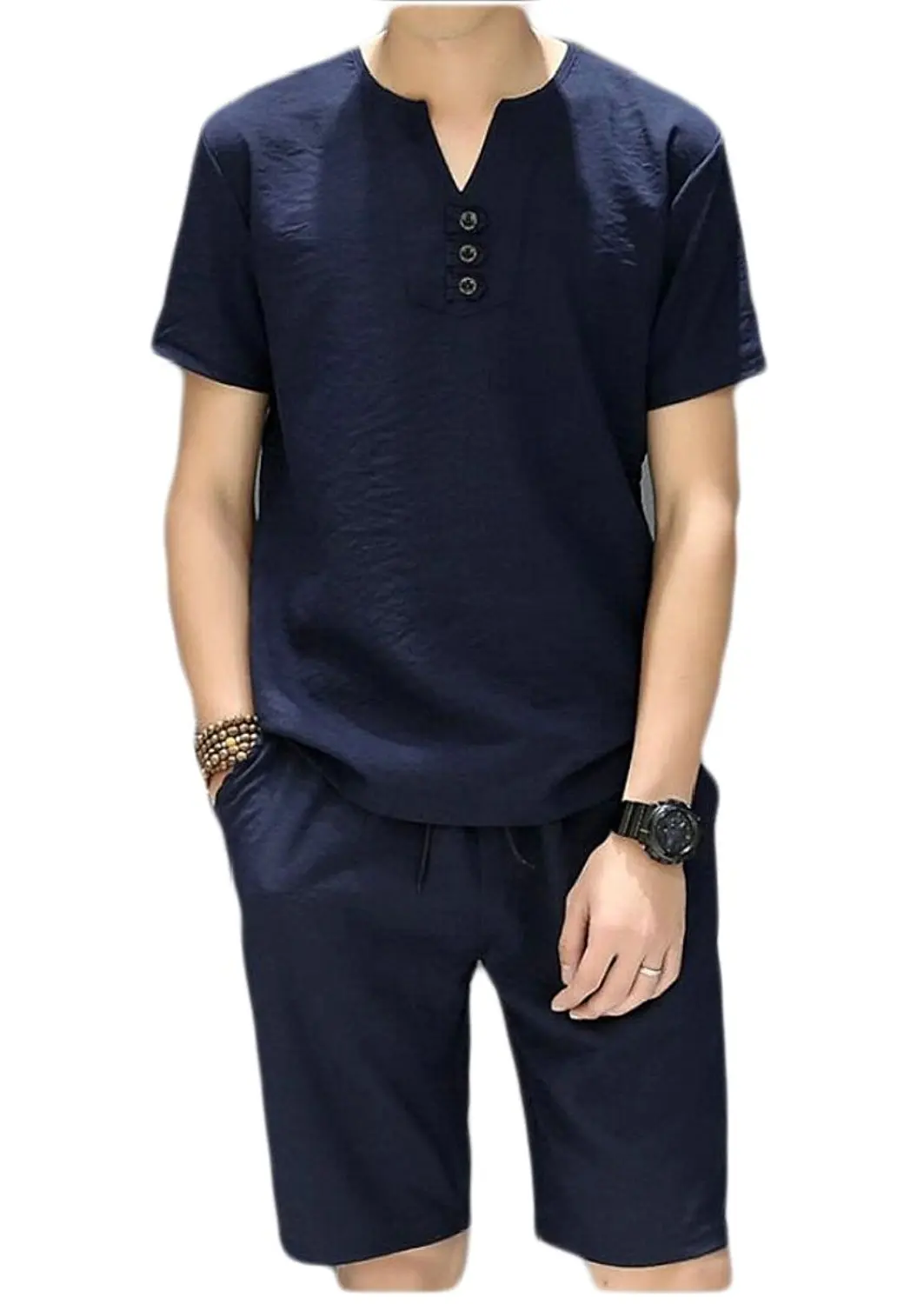 M/&S/&W Mens Stand Collar Cotton Linen Button up Chinese Style Dress Shirts