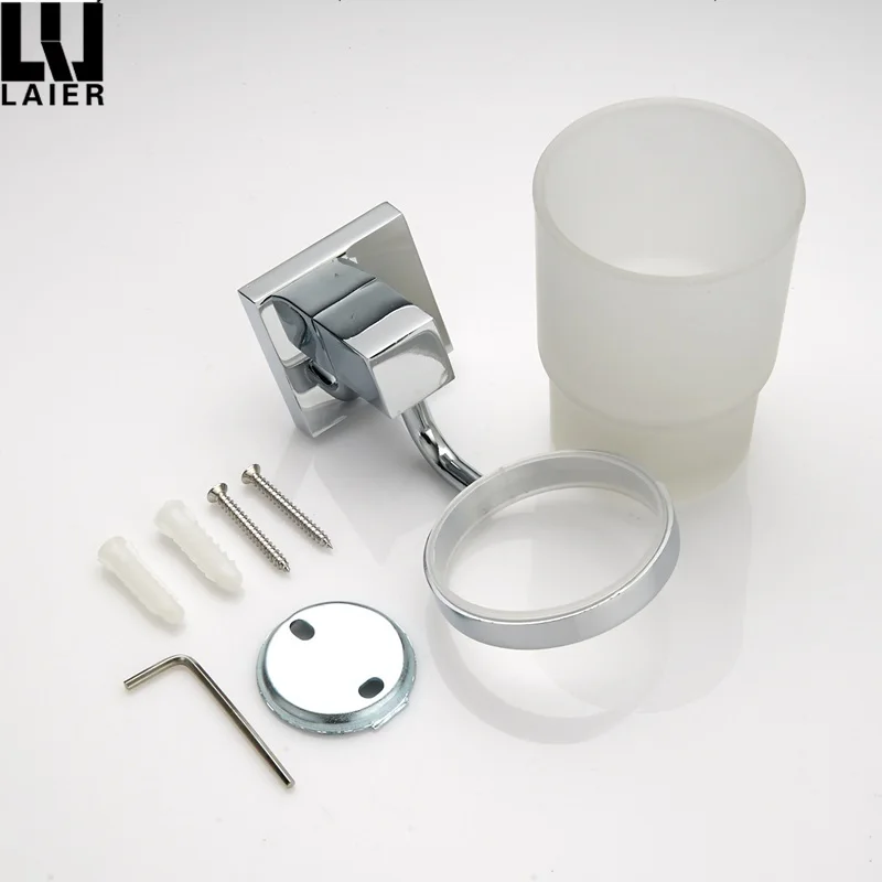 
Hotel Style Single Cup Toothbrush Holder Chromed Square Base Wall Mounted tumbler 