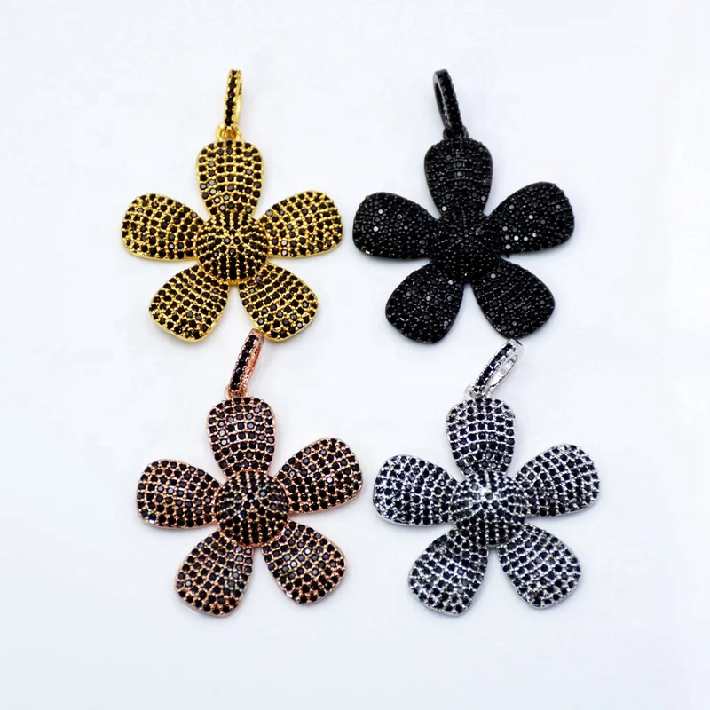 

CZ black Micro Pave Daisy Flower Pendant Cubic Zirconia Paved Flower Charm Gold/Silver/Rose Gold/Gunmetal plated, Multi color