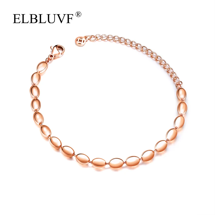 

ELBLUVF Stainless Steel Bead Bracelet Peas Chain Jewelry For Girls/Women/Ladies, Rose gold