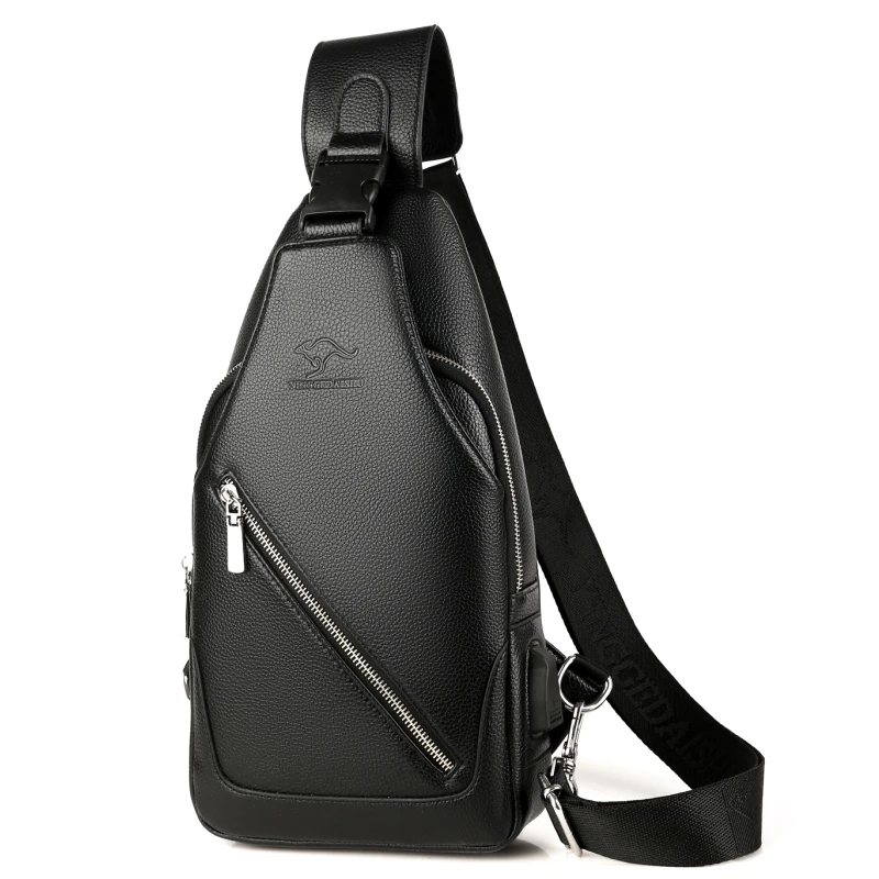 

Men Shoulder Bags USB Charging Crossbody Anti-theft Chest Bag PU Leather Short Trip Messengers Bag, Black brown