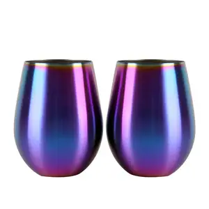 Image of stainless steel stemless cups single wall rainbow plated wine tumbler glasses