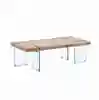2019 wooden MDF covered paper top with Clear tempered glass legs coffee table
