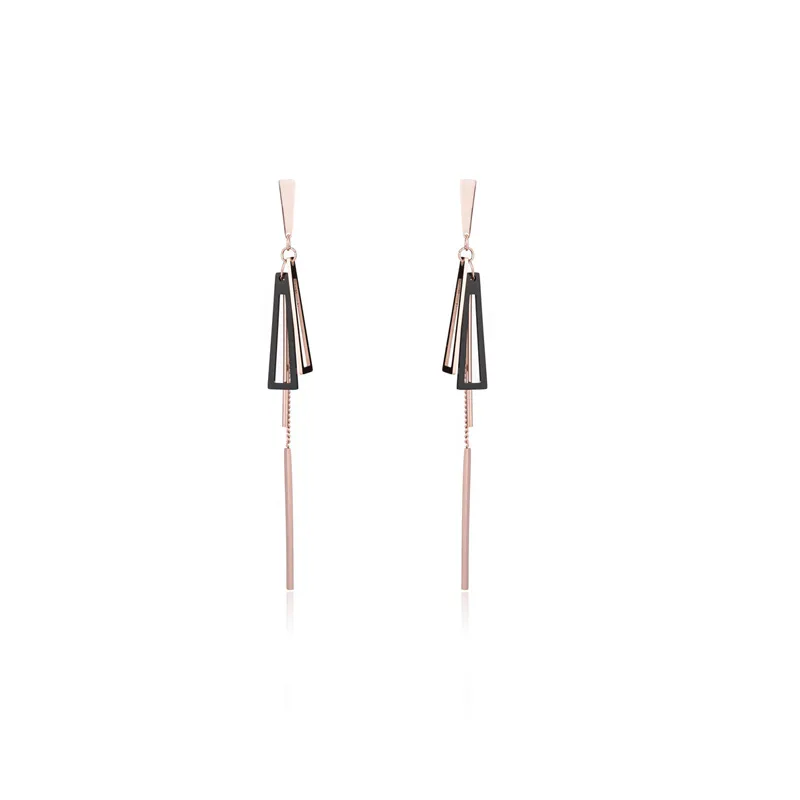 

Stylish Geometric Long Tassel Earrings Rose Gold Titanium Steel Earrings For Ladies (SK397)