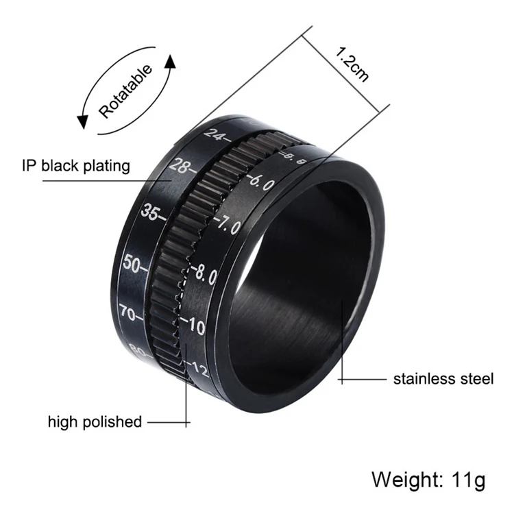 Original 12mm Width Rotatable Gear Black Band Finger Camera Lens Ring