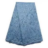 

2019 New Arrival French Lace Sequined Elegant Lace For Wedding High Quality African Tulle Lace 067 sky blue