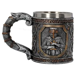 Image of Viking Warrior Mug Goblet Spoon Stainless Steel Coffee Cup Spoon Cool Beer Stein Tankard Funny Coffee Mug Novelty Bar Cup