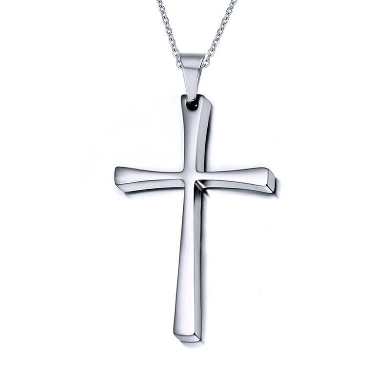 religion jewelry Pendant Necklace Men Stainless Steel Chain simple Jesus Cross Necklaces