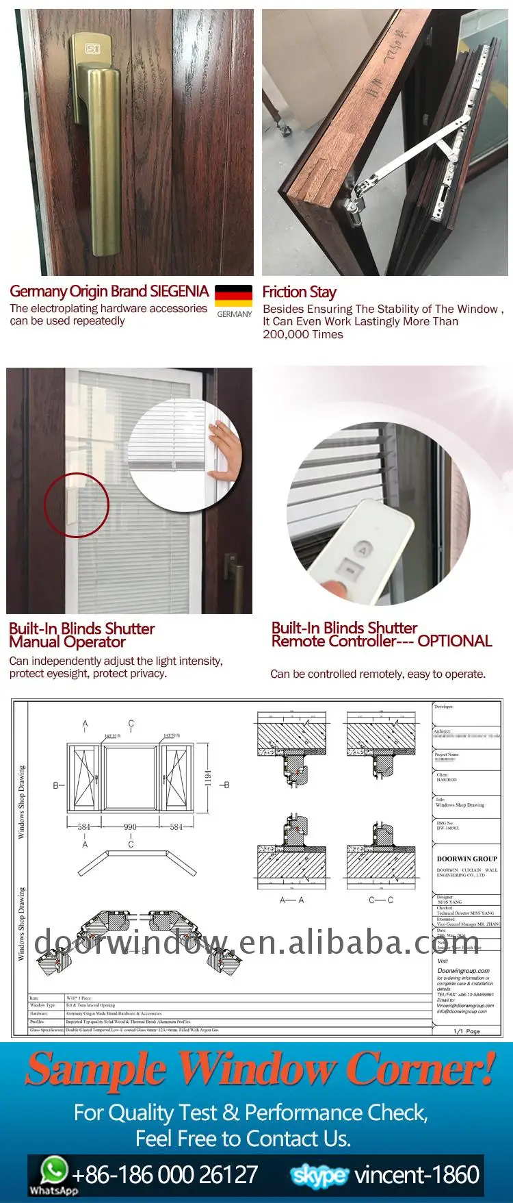 new design aluminum wood casement bay window with double swing