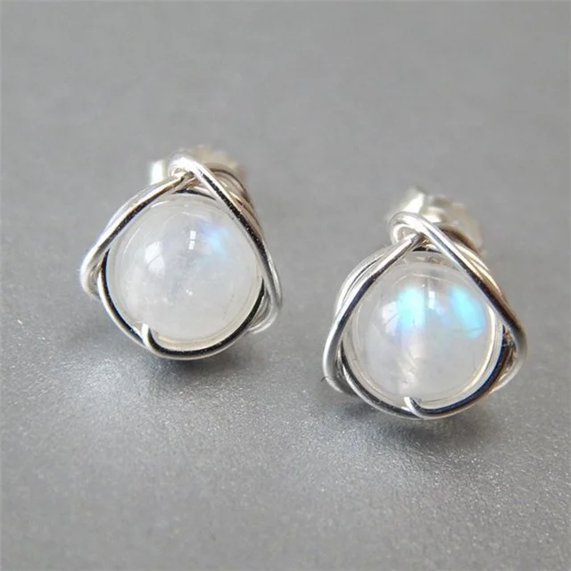 

Ethnic Bohemia Moonstone Stud Earrings For Women Tibetan Silver Earring Vintage Earrings Fashion Jewelry Party Gift