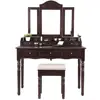 Manufacture Vanity Table Set Tri-Folding Mirror Vanity Dressing Table Set with Stool 7 Drawers Bedroom Makeup Vanity Table Set