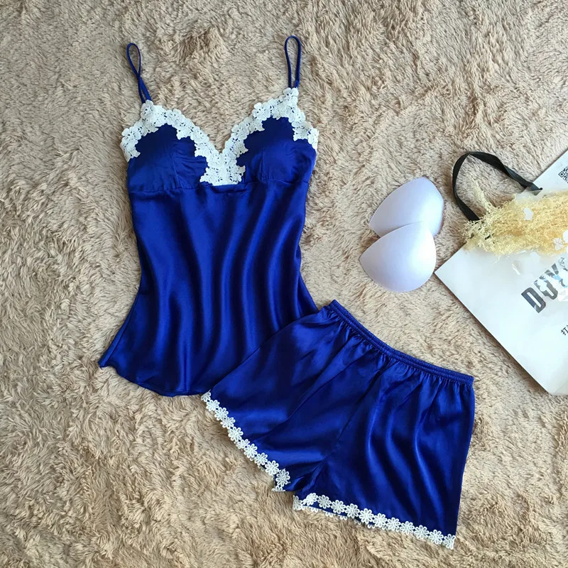 

Free Shipping Chinese Supplier High Quality Lace Embroidered Women Pajamas Comfort Sleepwear with Sexy Pj Set, Picture