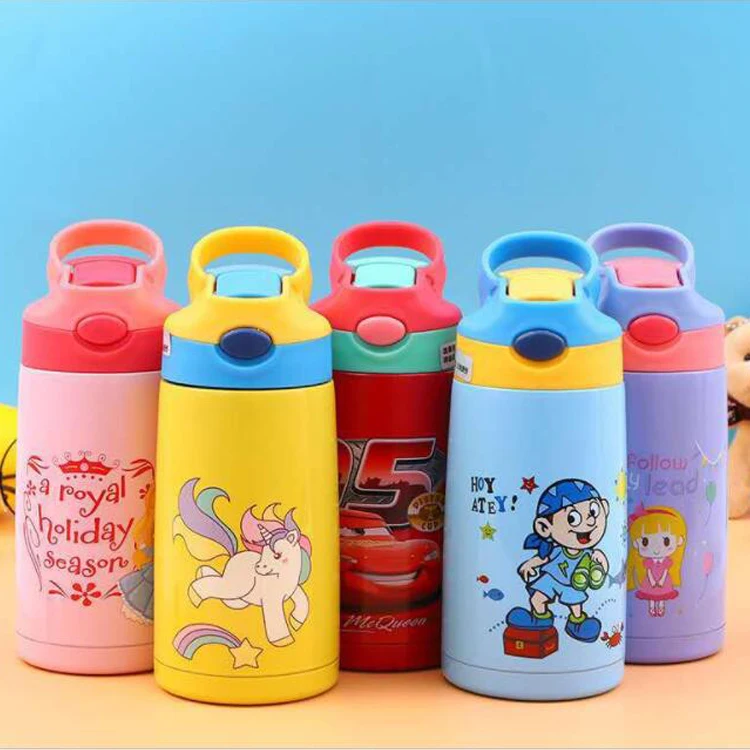 

BPA Free 400ml Double Wall Vacuum Insulated Kids Water Bottle With Straw, Blue,pink,red,yellow,purple