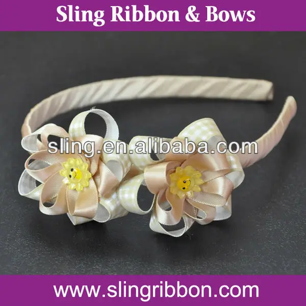 Natural Polyester Satin Ribbon Headband With Two Sunflowers