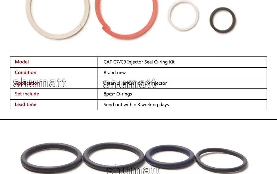 Diesel Injector Seal O Ring Kit Suits Common Rail C7 C9 Injector 8pcs
