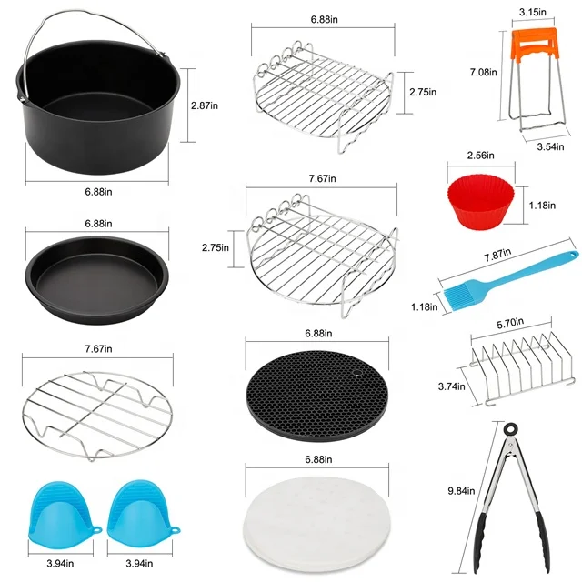 
Air Fryer Accessories 15pcs for Growise Phillips Cozyna Fit all 3.7QT 5.3QT 5.8QT Air Fryer Accessory Deep Fryer 7inch Accessory 
